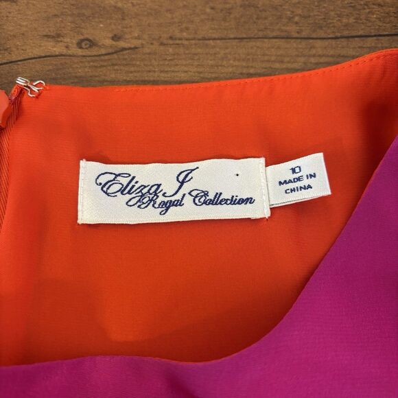 Eliza J Dress Size 10 Silk Color Block Orange Lined Back Zipper Scoop Neck FLAWS - Picture 10 of 13
